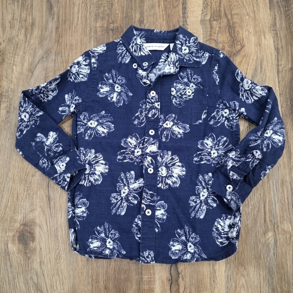 Janie and Jack Boys Long Sleeve Linen Button Down Size 3